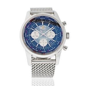 Breitling Transocean Chronograph Blue Dial Steel Mens Watch